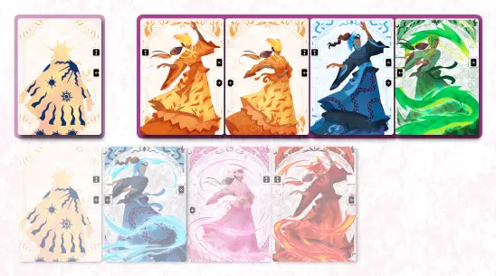 Le Clan du Soleil met de côté les cartes Mouvement de sa danse du haut en laissant la carte Salutation en place, puis défausse une carte de son choix parmi celles mises de côté.